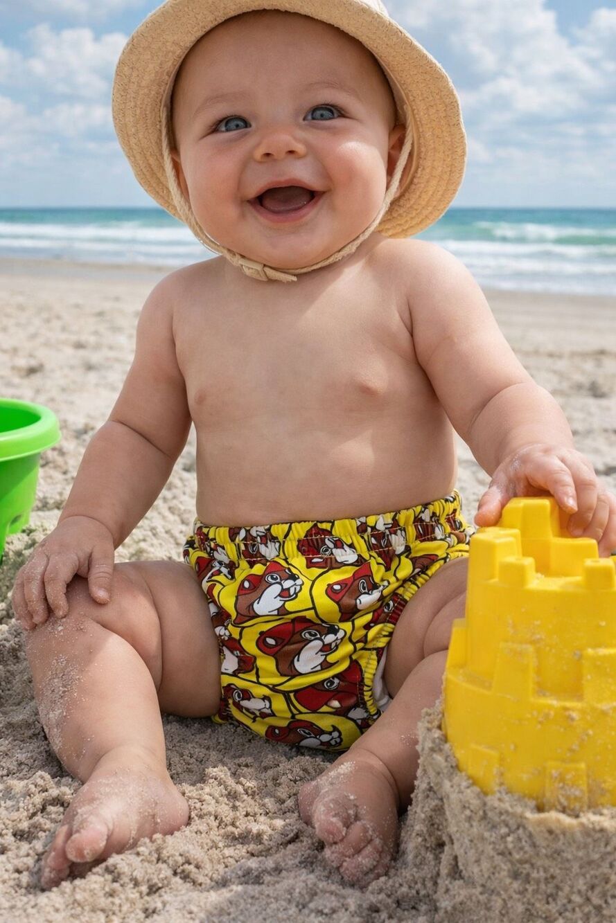 Baby Swim 6 Months Buc-ee’s Beaver Print Yellow Reusable Waterproof Infant